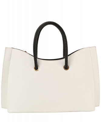 Fashion Canvas Braided Top Handle Satchel DX-0209-M WHITE